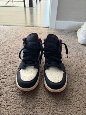 Jordan High-Top Sneakers in Navy, White & Red